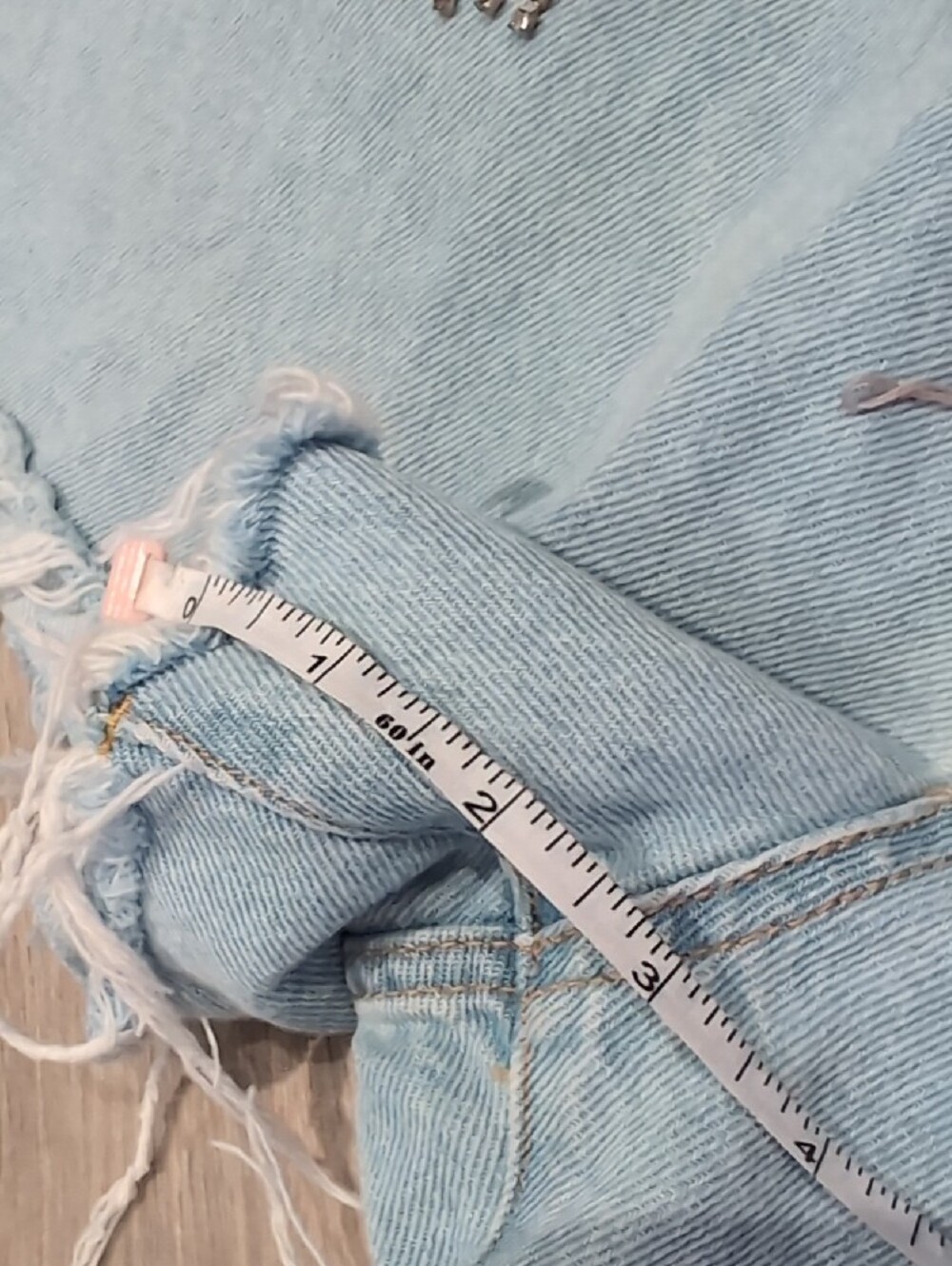 H&M Denim Shorts Blue Fringe Rhinestone High Rise - Picture 11 of 15
